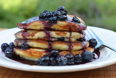 Blueberry Buttermilk Pancakes with Blueberry Maple Syrup Photo 1