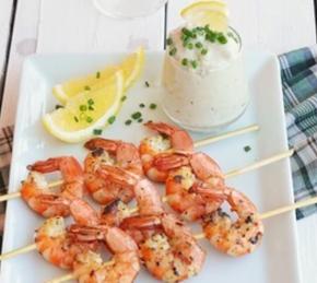 Grilled Shrimps under the “Blue Cheese” Sauce Photo