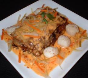 Potato and Mushroom Lasagna with Scallops and Nage Photo