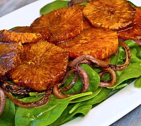 Oranges, Caramelized Red Onions and Baby Spinach in Balsamic Vinaigrette Photo